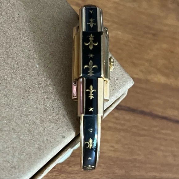 Ernest Borel Watch Incabloc Cuff with Gold Fleur Di Lis Insignia Vintage Antique - Picture 4 of 10
